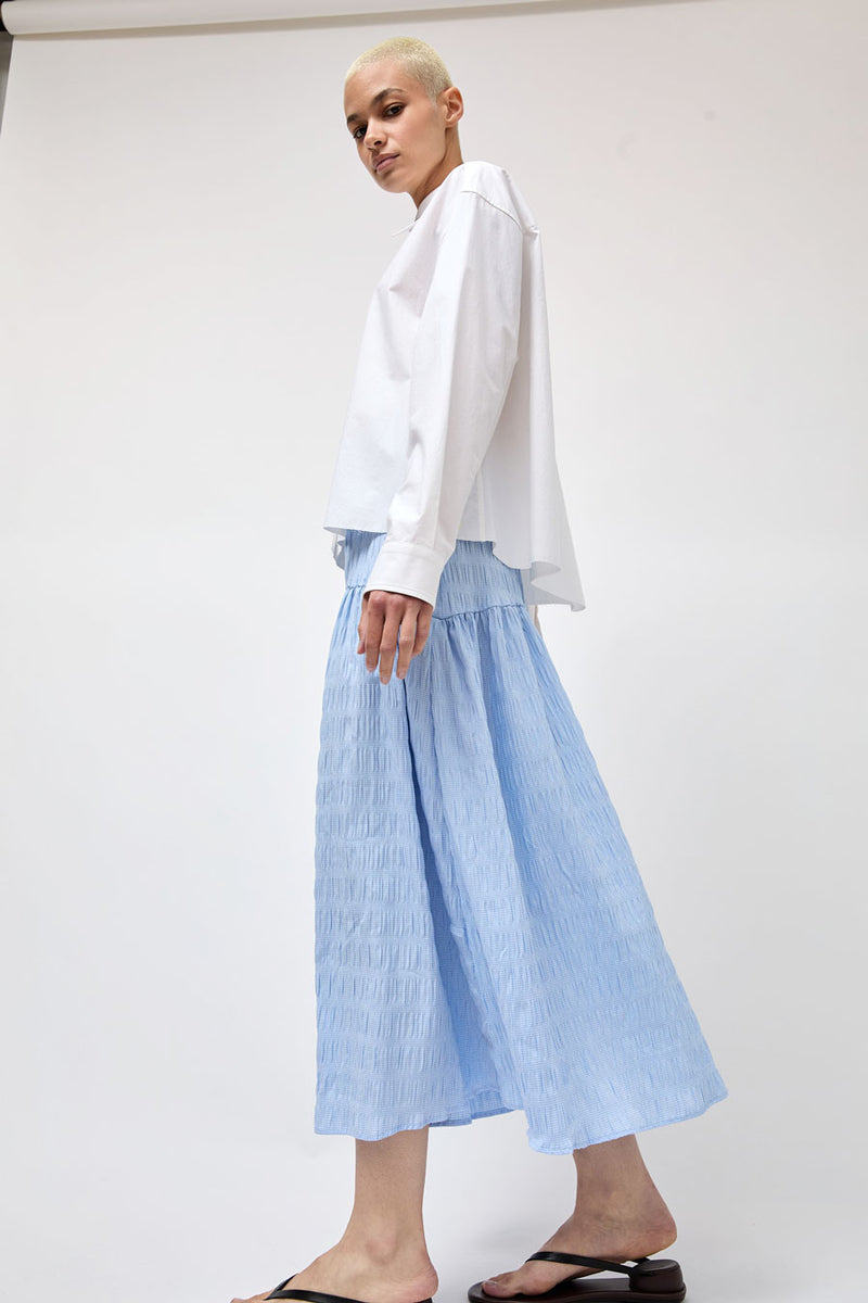 No.6 Sophia Skirt in Blue White Puckered Gingham