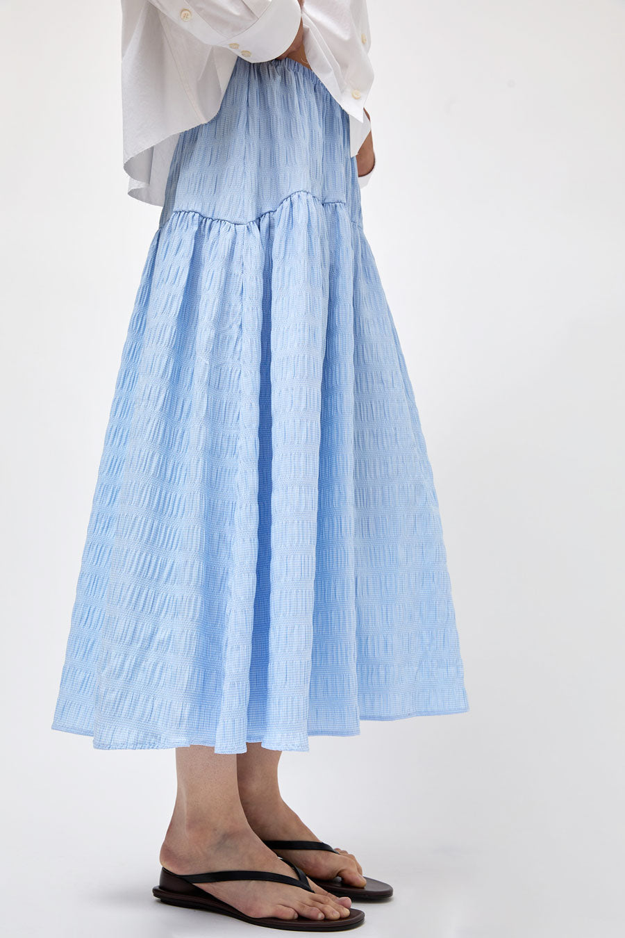No.6 Sophia Skirt in Blue White Puckered Gingham