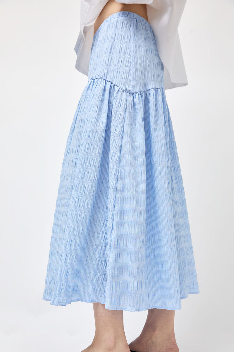 No.6 Sophia Skirt in Blue White Puckered Gingham