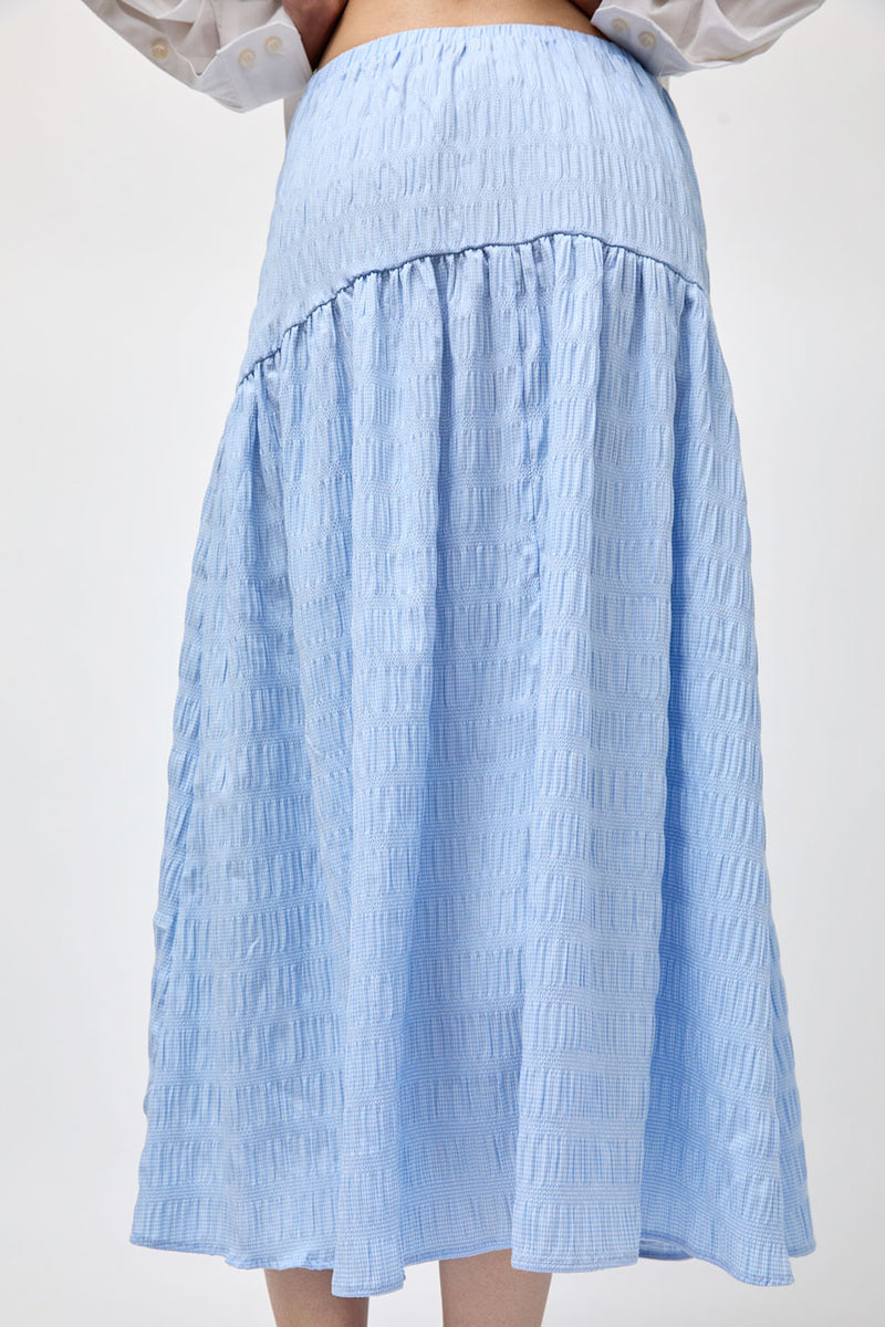 No.6 Sophia Skirt in Blue White Puckered Gingham