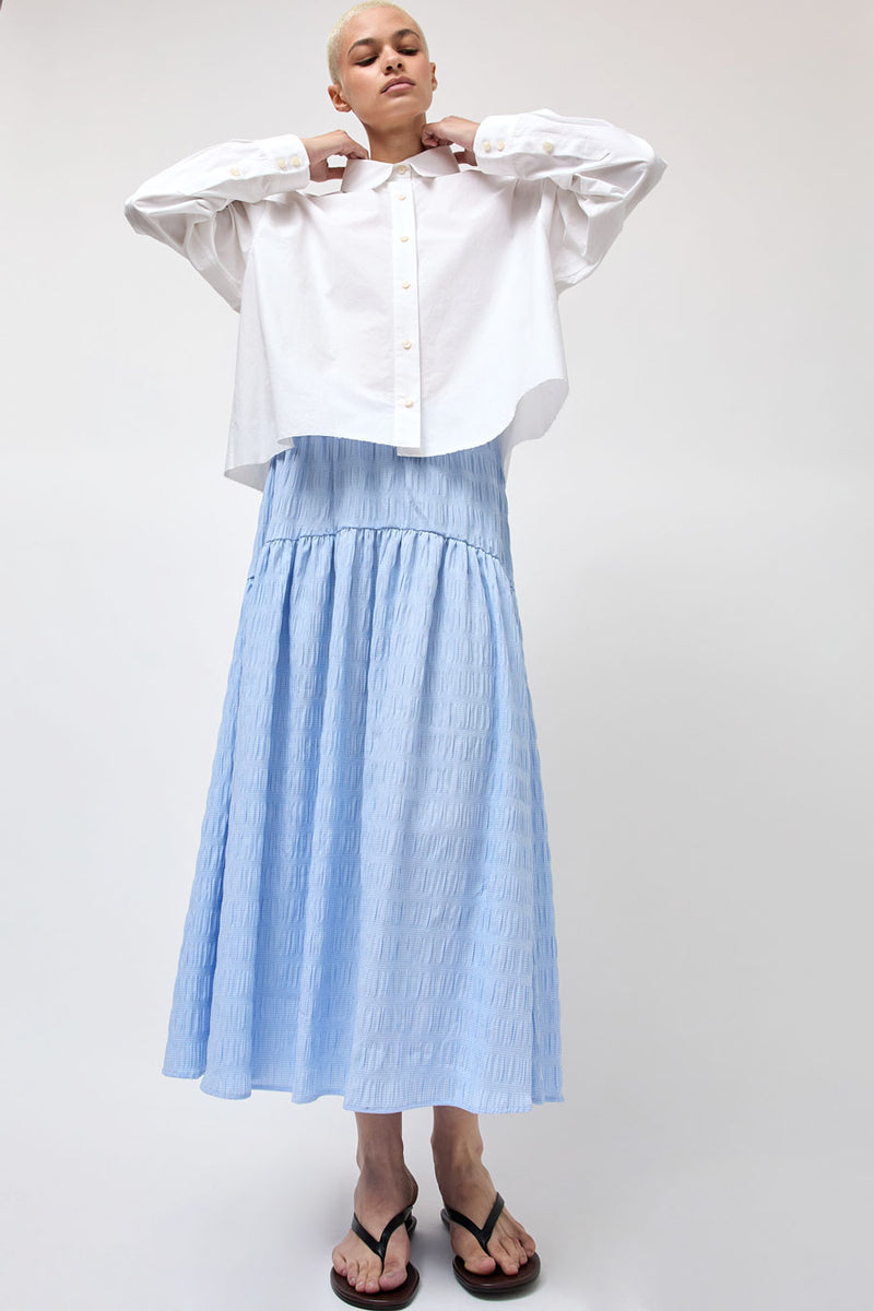 No.6 Sophia Skirt in Blue White Puckered Gingham