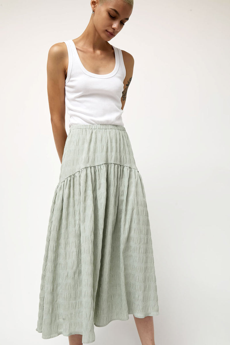 No.6 Sophia Skirt in Green White Puckered Gingham