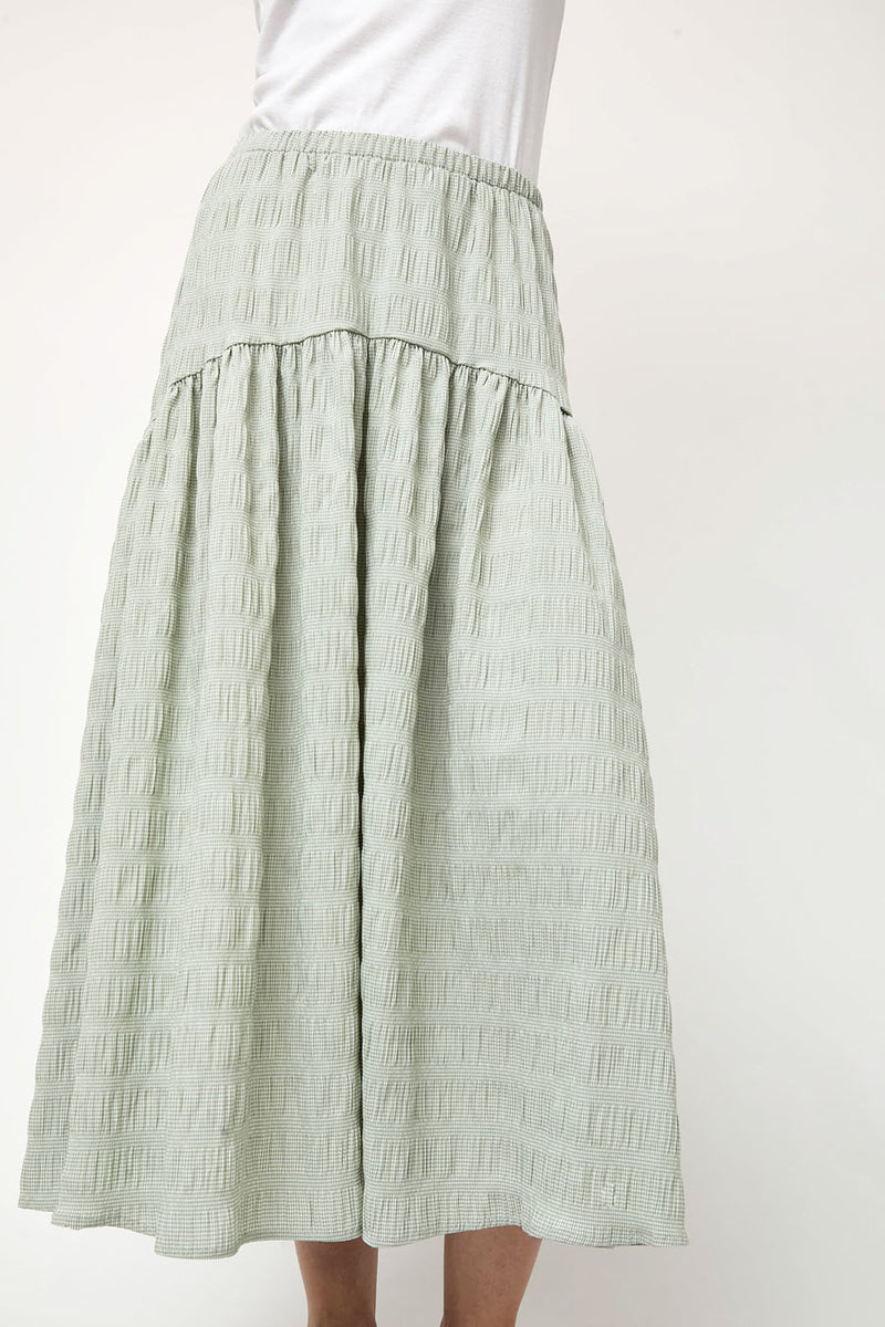 No.6 Sophia Skirt in Green White Puckered Gingham