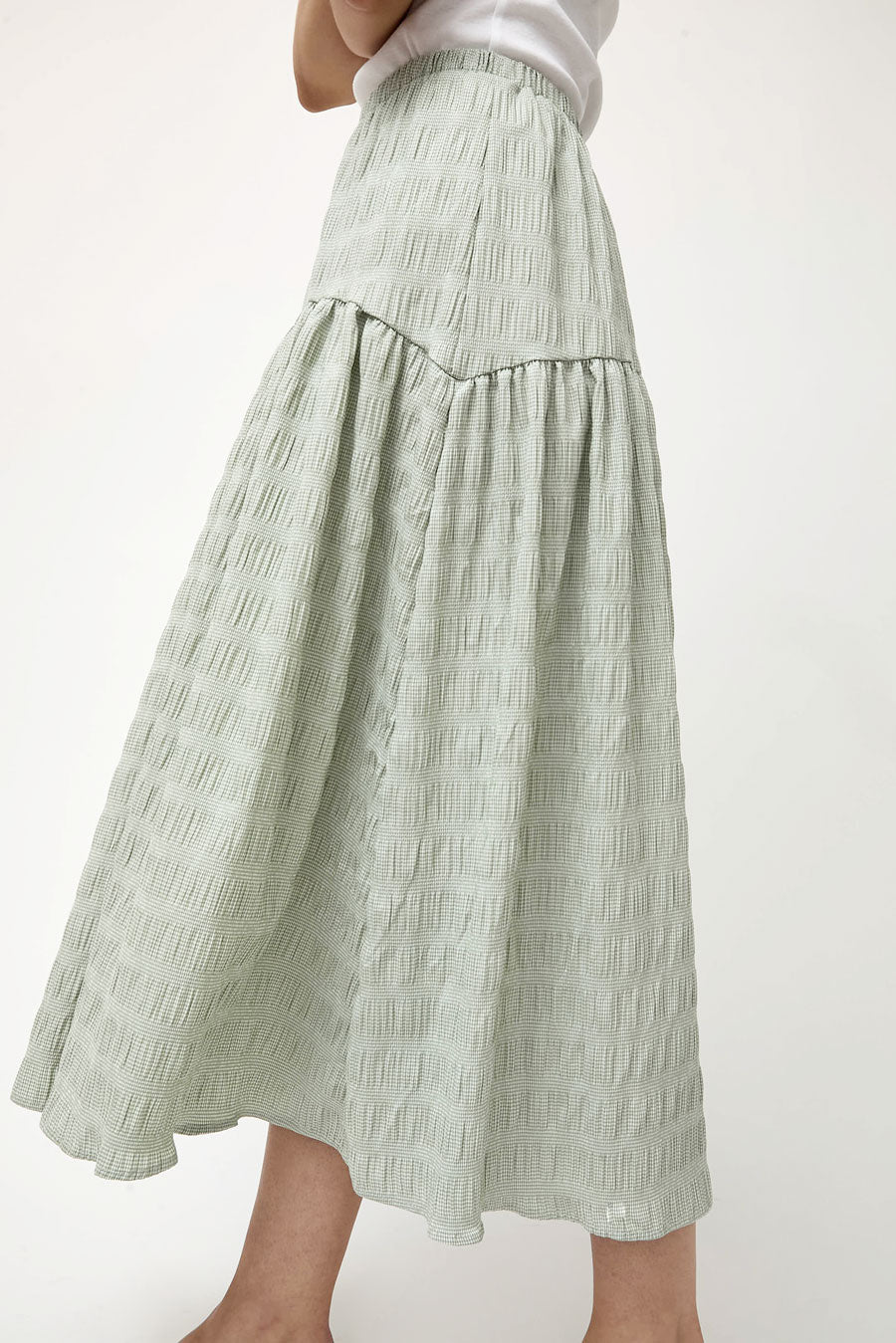 No.6 Sophia Skirt in Green White Puckered Gingham