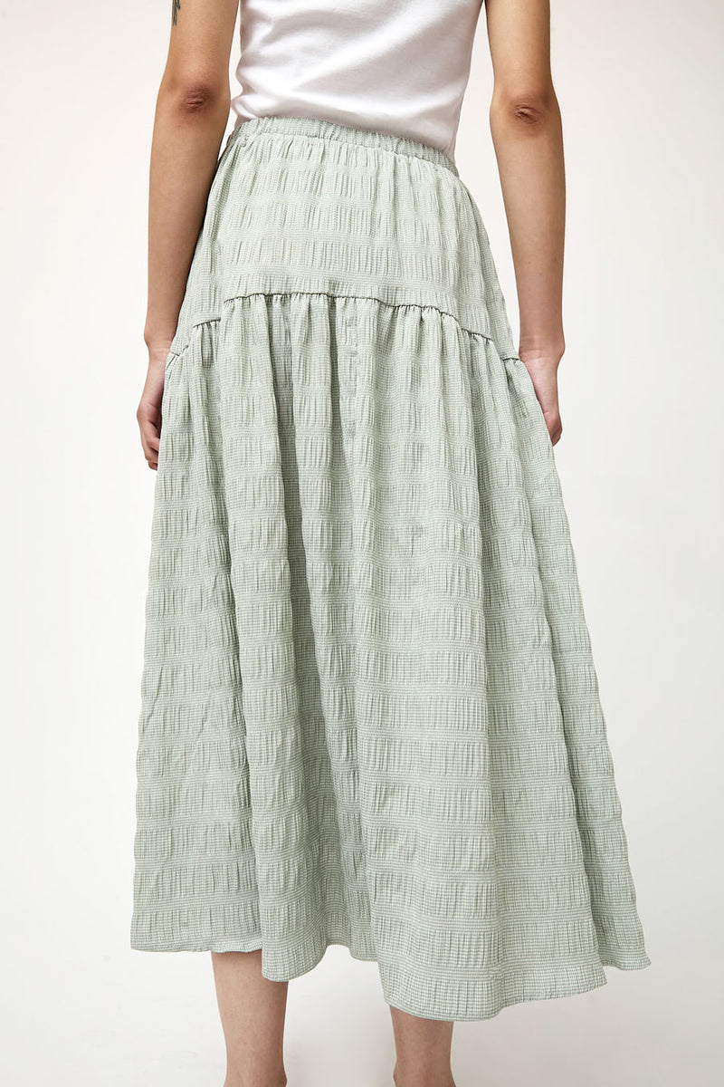 No.6 Sophia Skirt in Green White Puckered Gingham