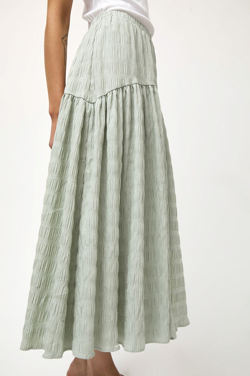 No.6 Sophia Skirt in Green White Puckered Gingham