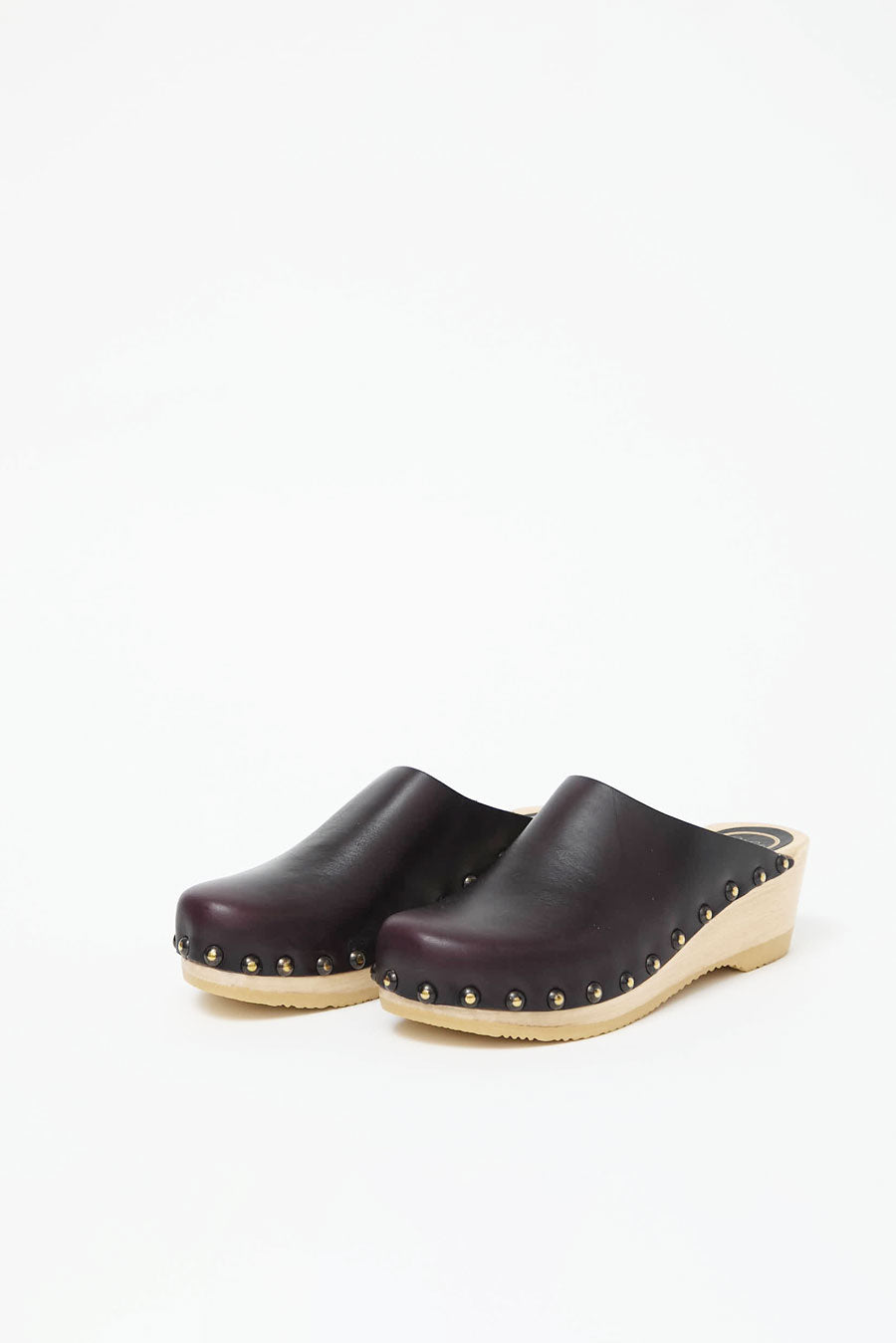 No.6 Sophie Studded Clog on Mid Wedge in Black Cherry