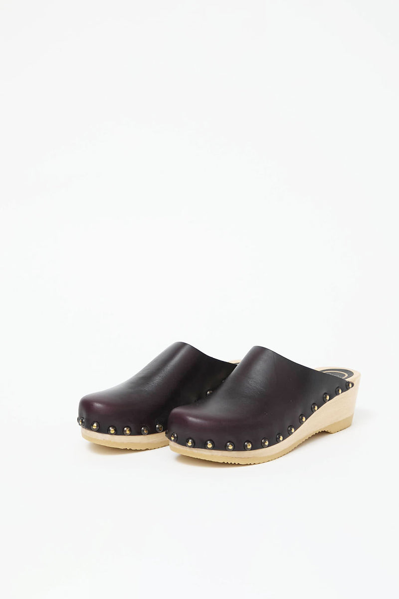 No.6 Sophie Studded Clog on Mid Wedge in Black Cherry