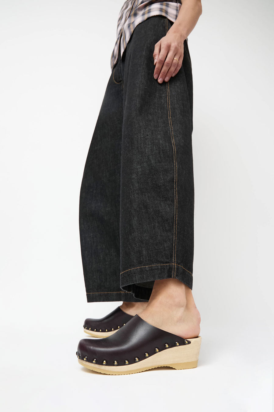 No.6 Sophie Studded Clog on Mid Wedge in Black Cherry
