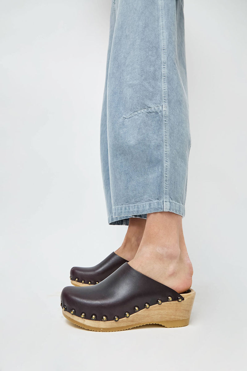 No.6 Sophie Studded Clog on Mid Wedge in Black Cherry