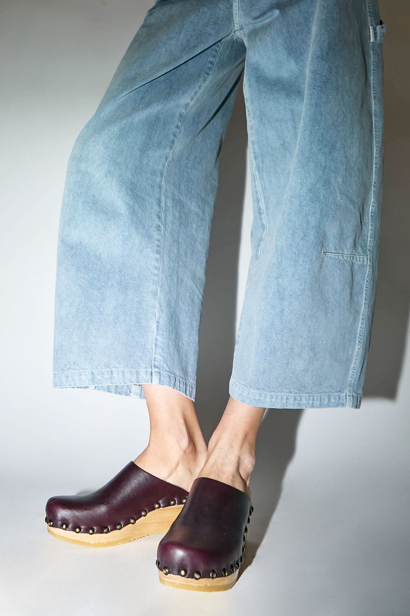 No.6 Sophie Studded Clog on Mid Wedge in Black Cherry