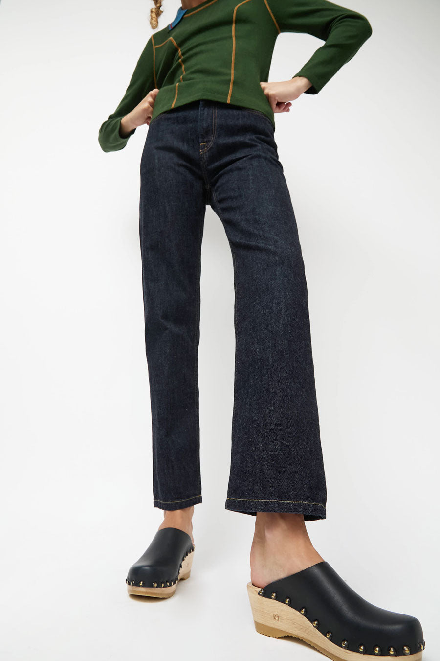 No.6 Sophie Studded Clog on Mid Wedge in Indigo