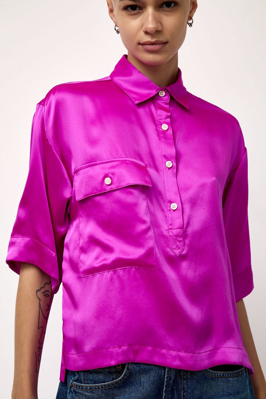 No.6 Stephen Cropped Polo in Magenta