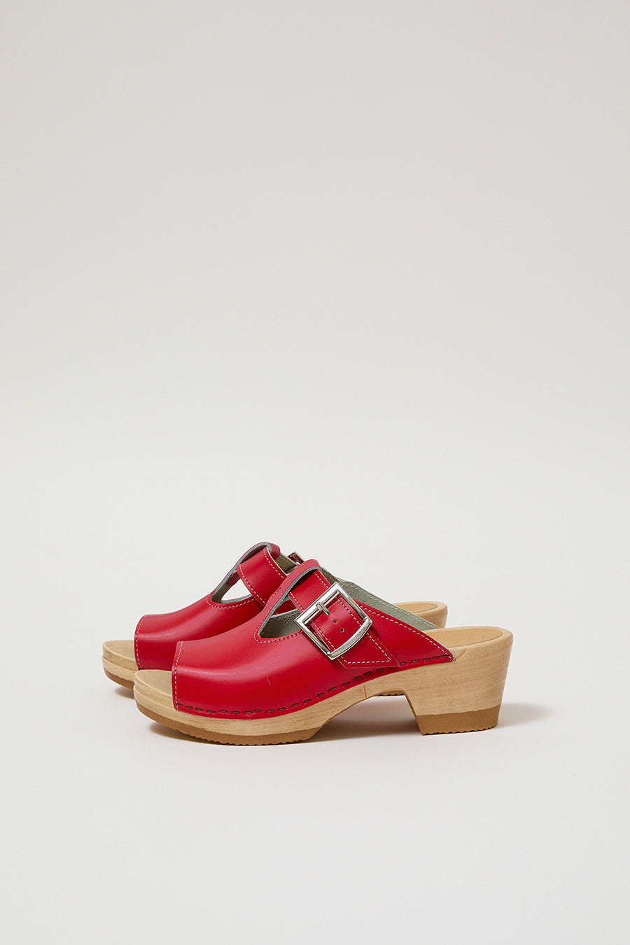 No.6 T Strap Clog on Mid Heel in Red