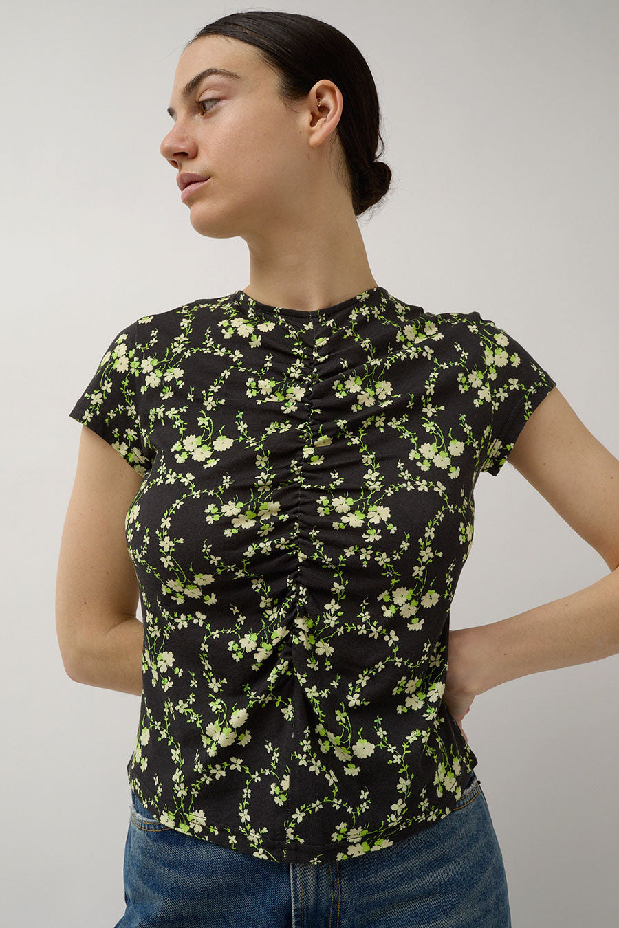 No.6 Tara Top in Black and Lime Trellis