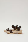 No.6 Two Strap Clog on Mid Heel in Chocolate Patent