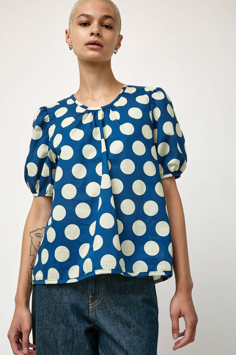 No.6 Vivian Top in Large Royal and White Dot