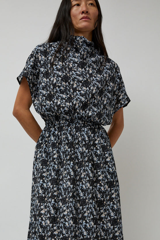 No.6 Willa Dress in Black Blue White Abstract