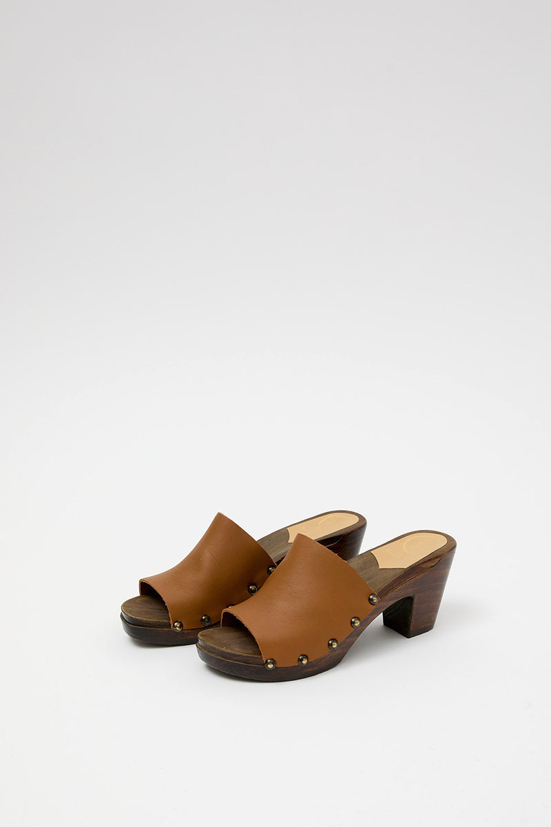 No.6 Leah Studded Clog on High Heel in Palomino on Cocoa Base
