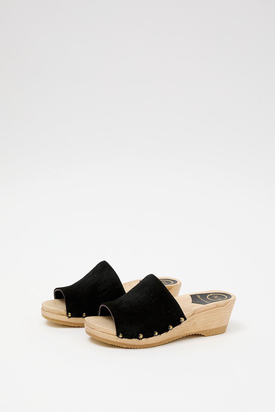 No.6 Leah Studded Clog on Mid Wedge in Black Pony