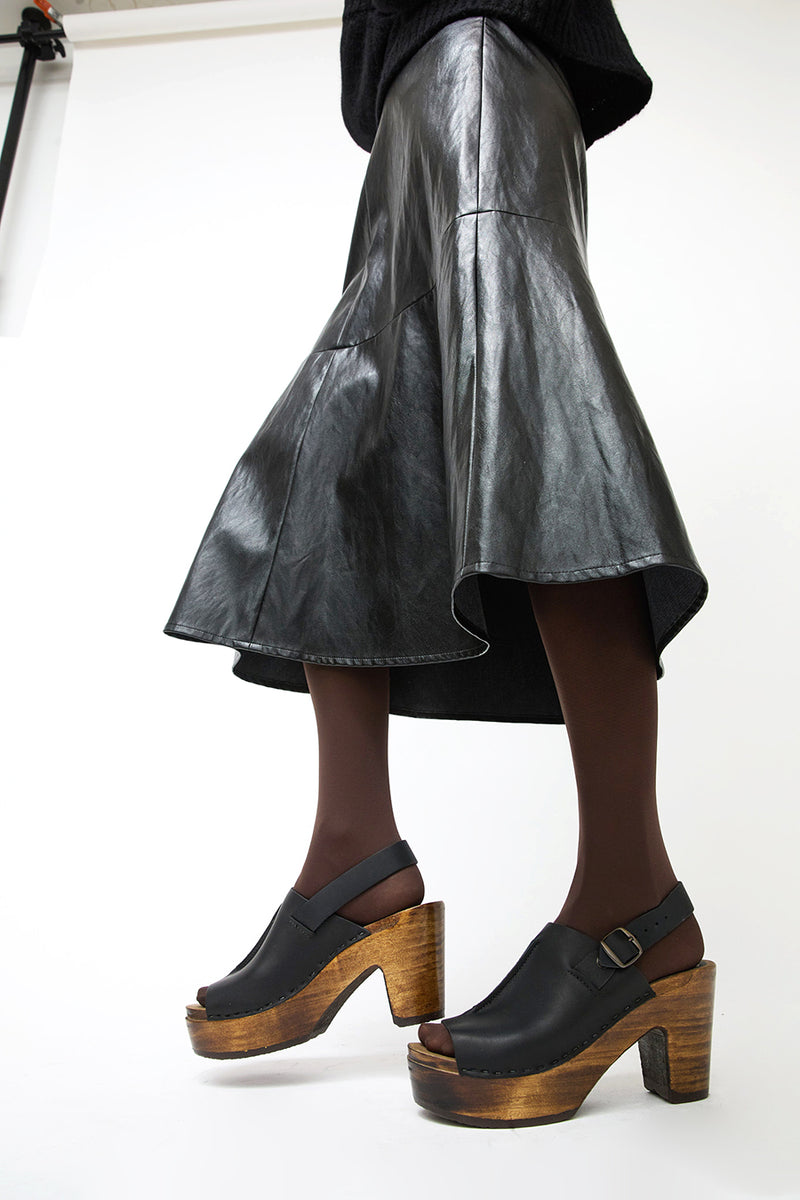 No.6 Maya Clog on Platform in Black on Cocoa Base