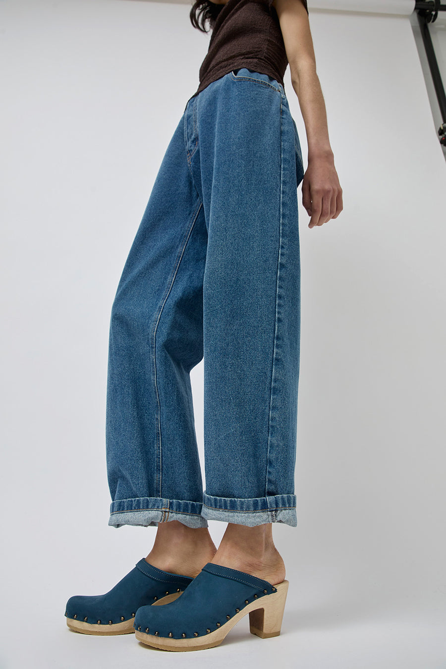 No.6 Old School Studded Clog on High Heel in Denim