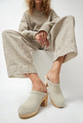 No.6 Old School Clog on High Heel in Chalk Suede