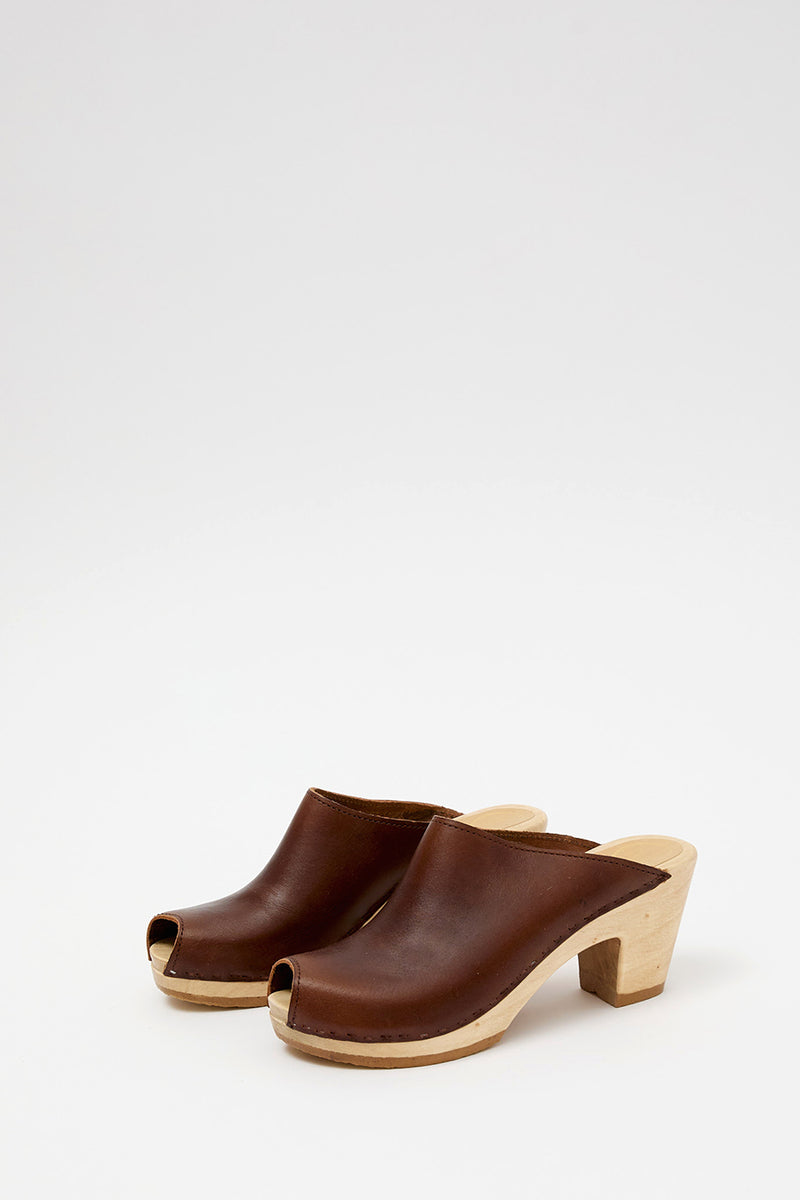 No.6 Peep Toe Mule Clog on High Heel in Chestnut