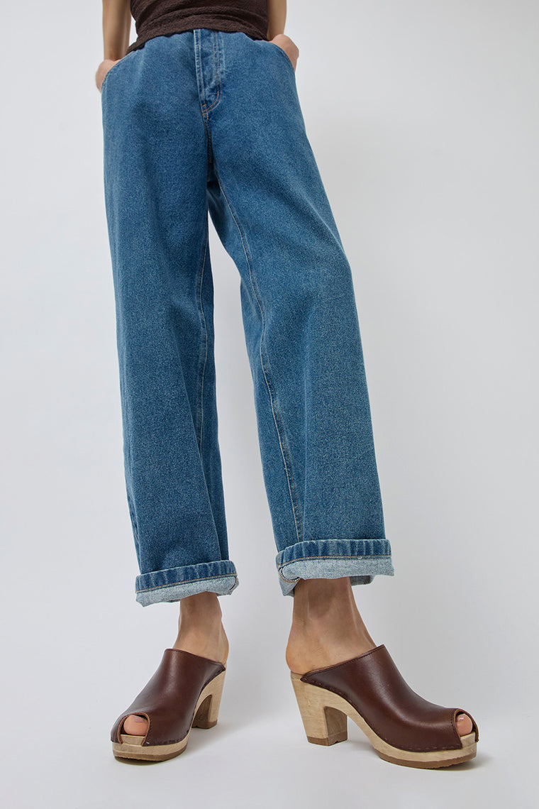 No.6 Peep Toe Mule Clog on High Heel in Chestnut