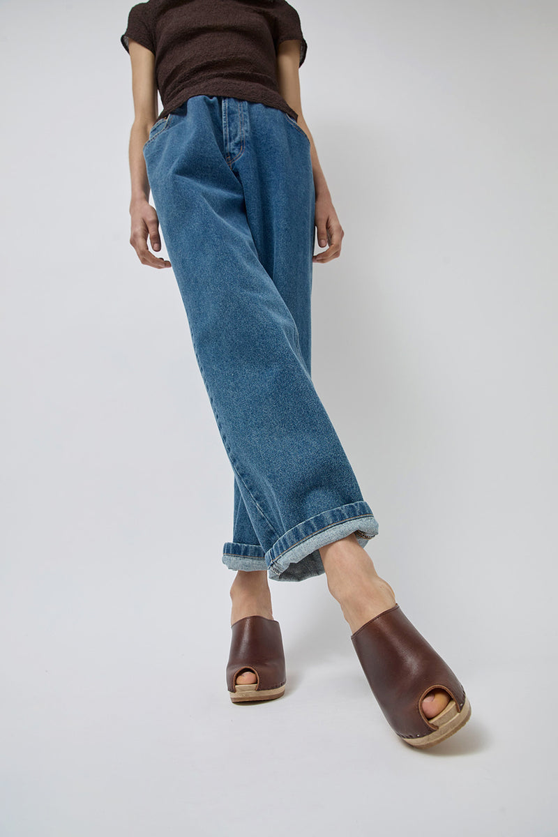No.6 Peep Toe Mule Clog on High Heel in Chestnut