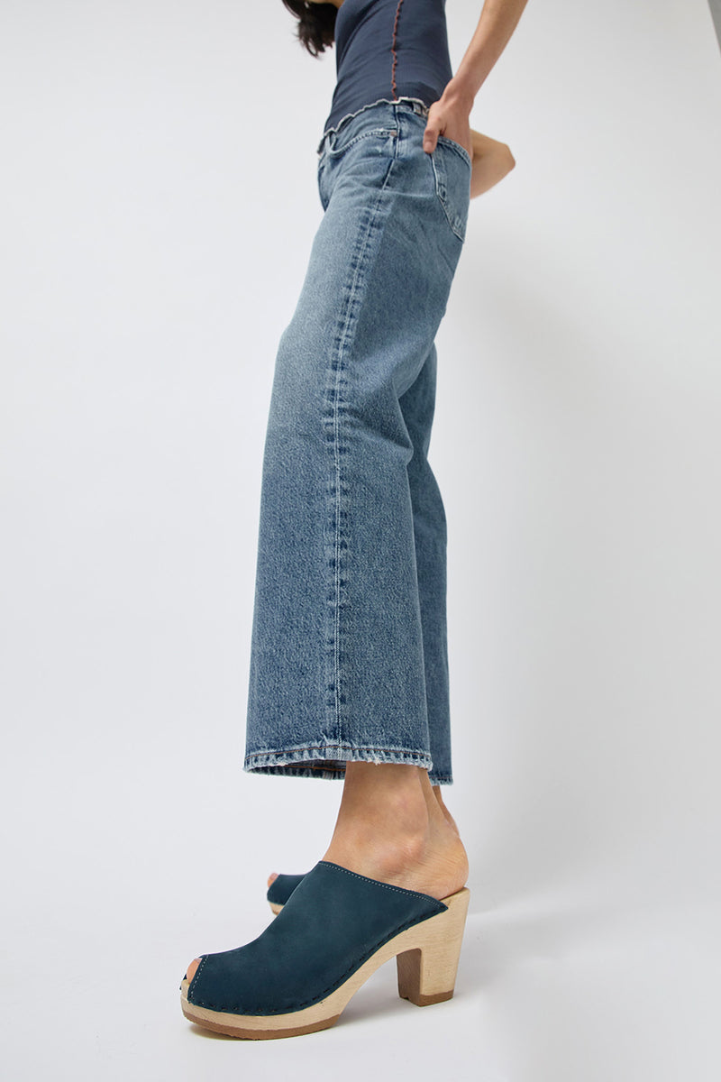 No.6 Peep Toe Mule Clog on High Heel in Denim