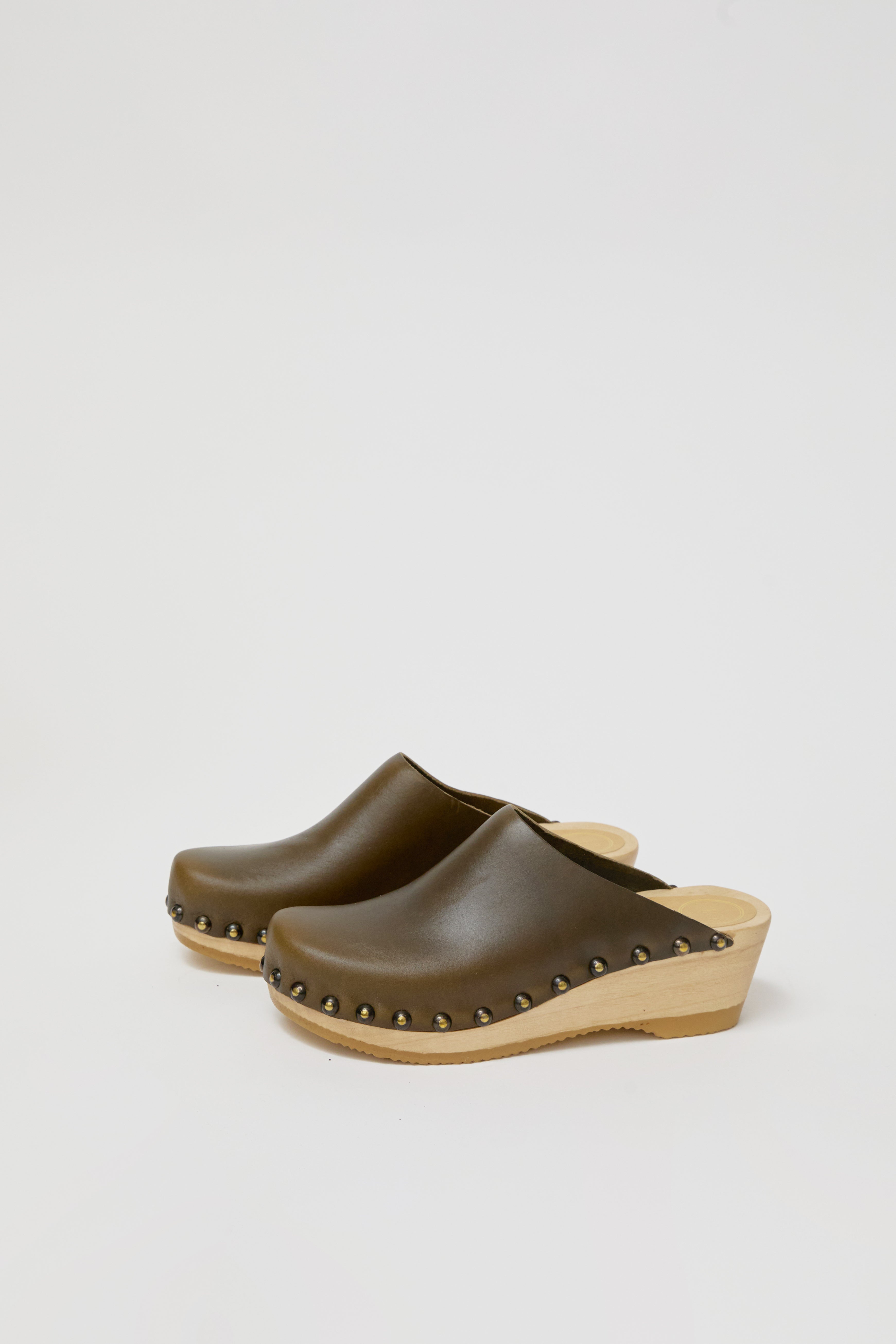 No.6 Sophie Studded Clog on Mid Wedge in Army