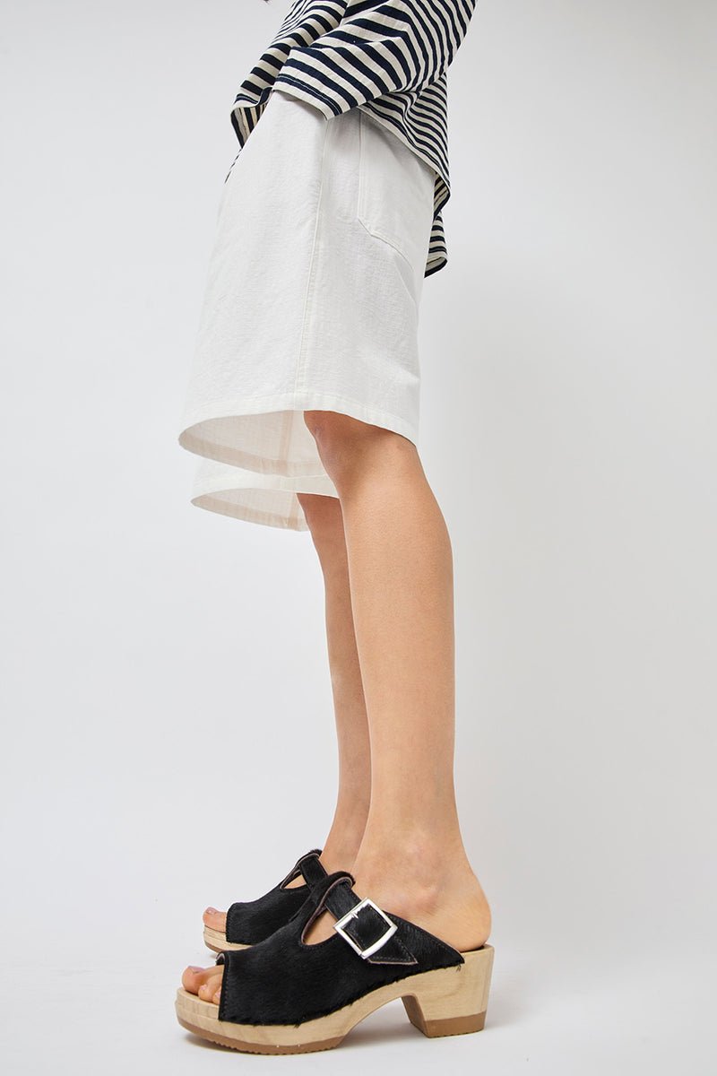 No.6 T Strap Clog on Mid Heel in Black Pony