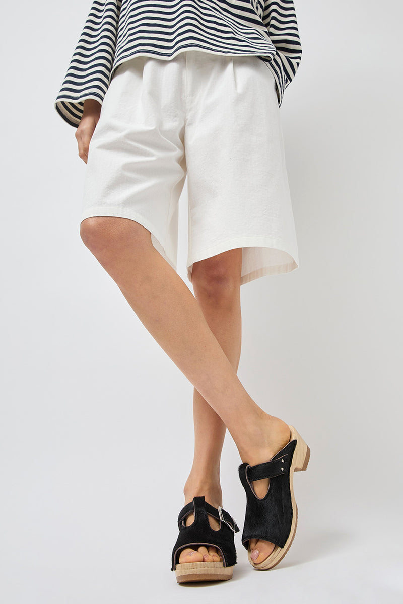 No.6 T Strap Clog on Mid Heel in Black Pony