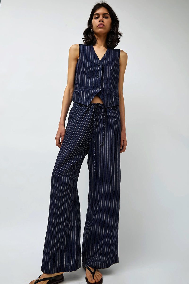 No.6 Martin Vest in Navy Pinstripe