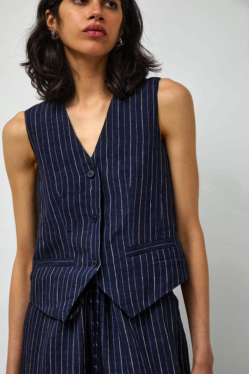 No.6 Martin Vest in Navy Pinstripe