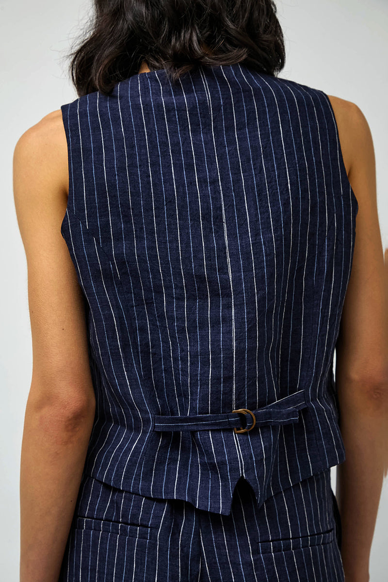 No.6 Martin Vest in Navy Pinstripe