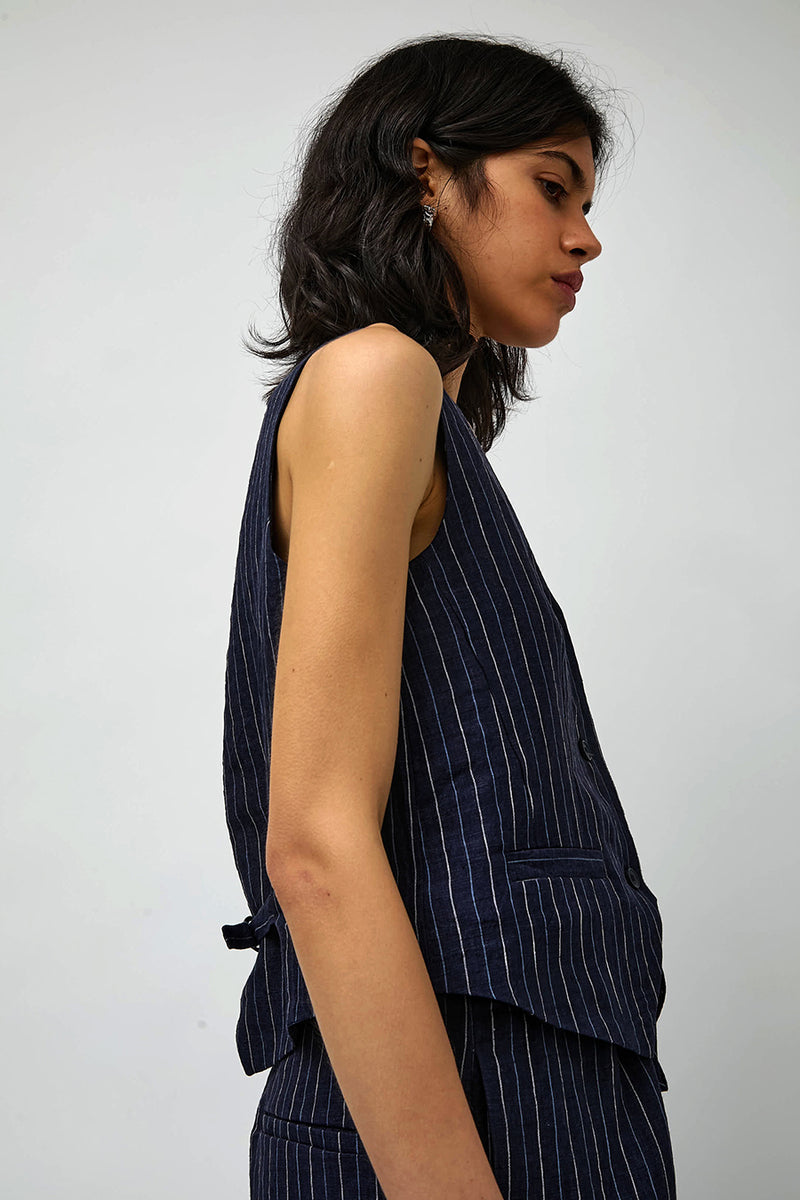 No.6 Martin Vest in Navy Pinstripe