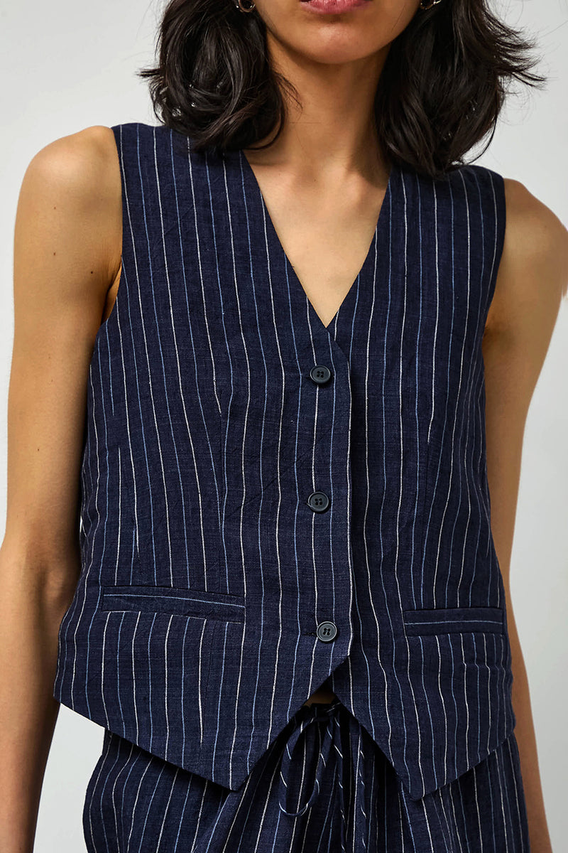 No.6 Martin Vest in Navy Pinstripe