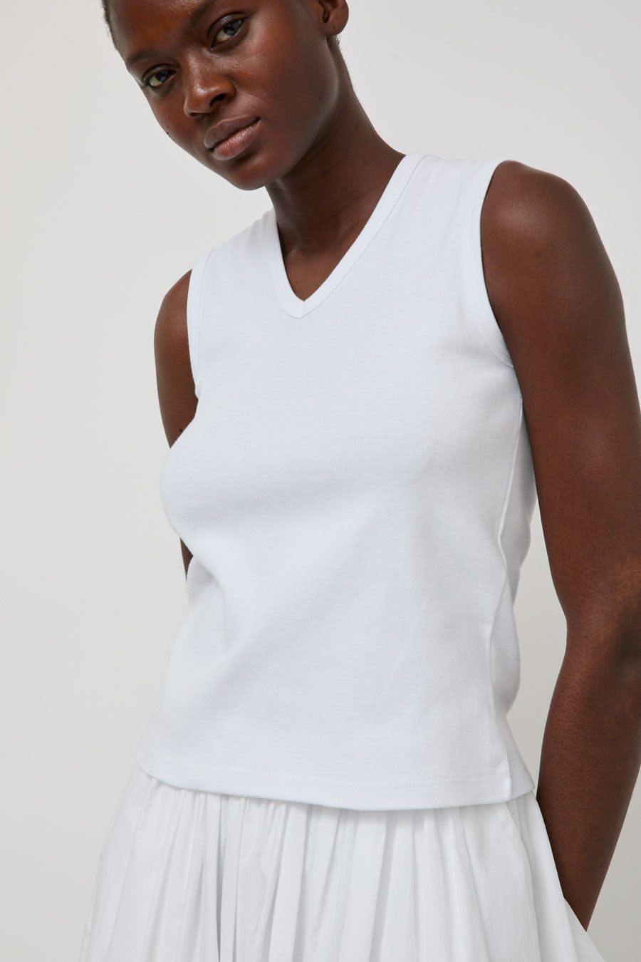 Nothing Written 90's V-Neck Sleeveless Top in White