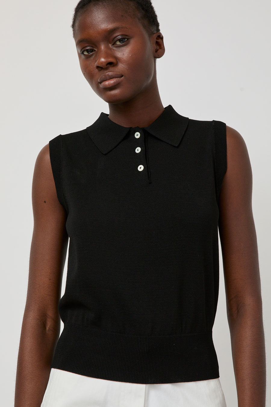 Nothing Written Knit Polo Neck Sleeveless in Black