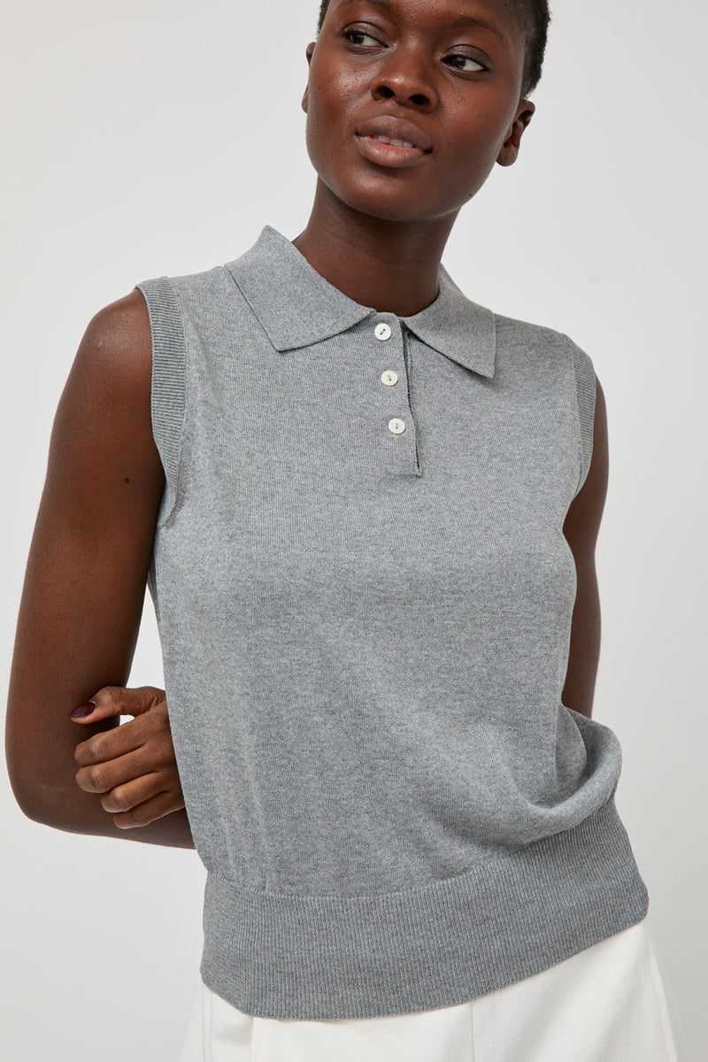 Nothing Written Knit Polo Neck Sleeveless in Gray