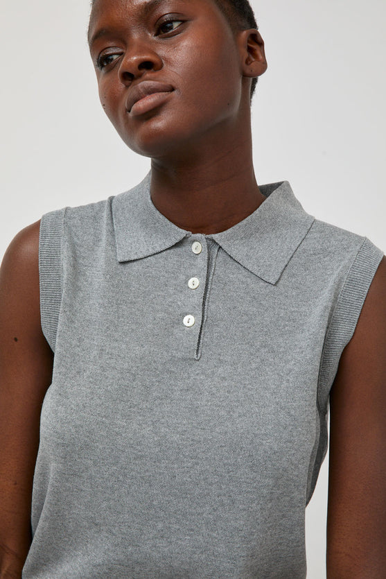 Nothing Written Knit Polo Neck Sleeveless in Gray