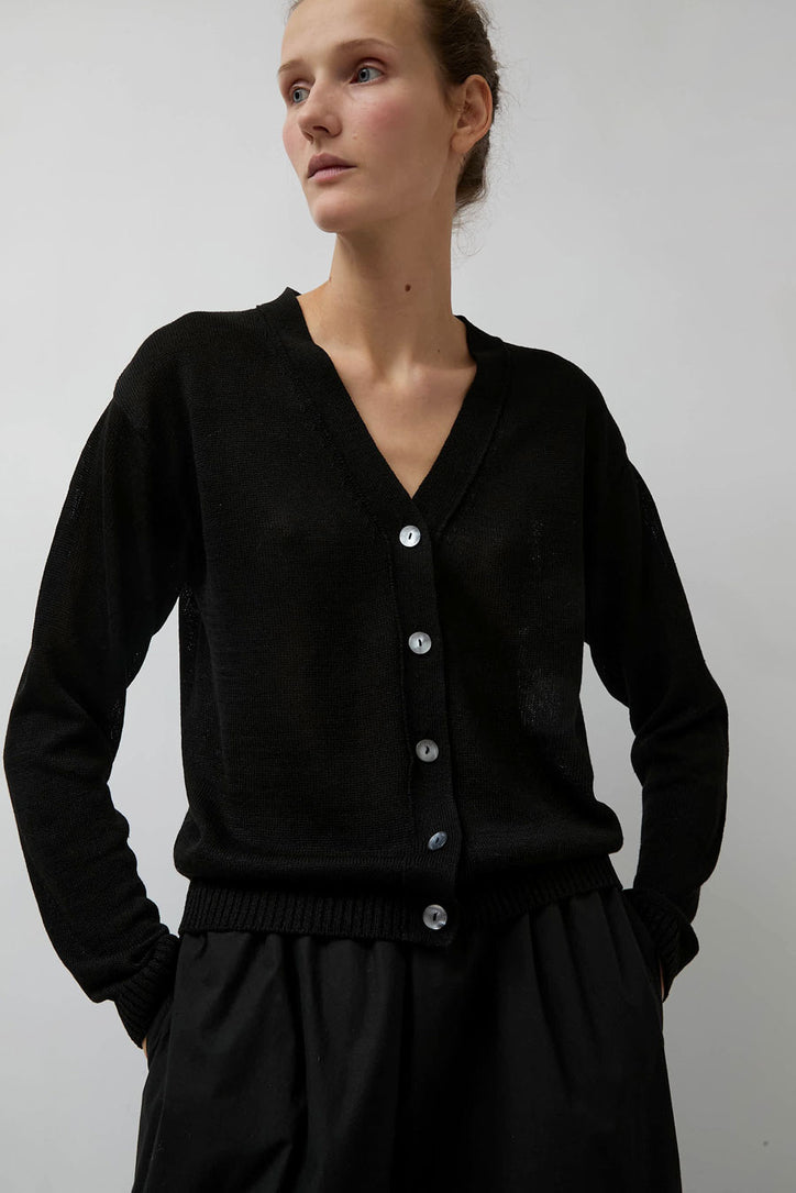 Nothing Written Linen One Button Cardigan in Black