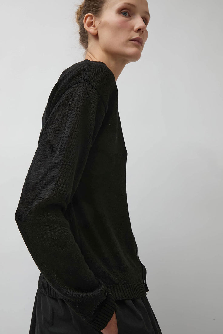 Nothing Written Linen One Button Cardigan in Black