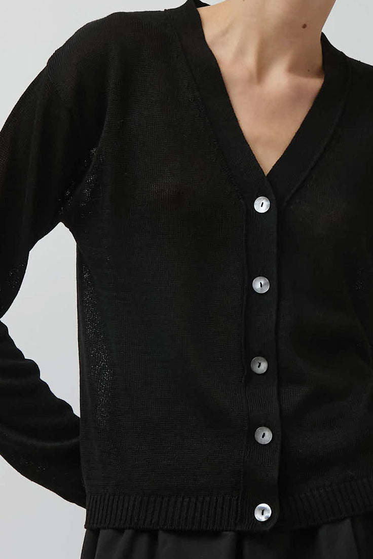 Nothing Written Linen One Button Cardigan in Black