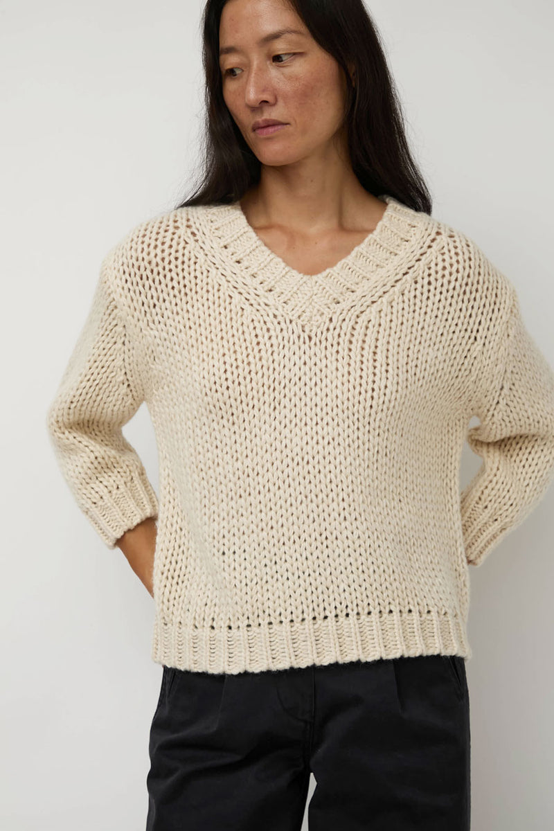 Nothing Written Wide V-Neck Sweater in Ivory