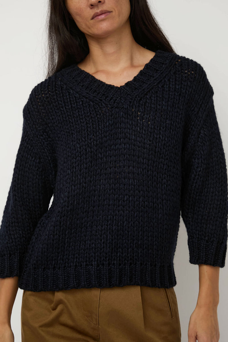 Nothing Written Wide V-Neck Sweater in Navy