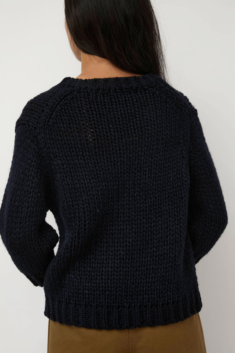 Nothing Written Wide V-Neck Sweater in Navy