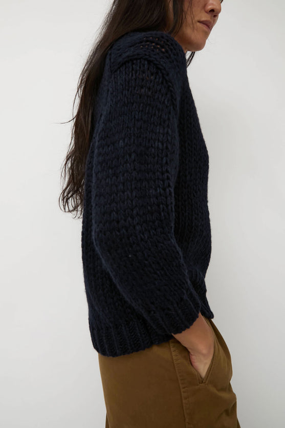 Nothing Written Wide V-Neck Sweater in Navy